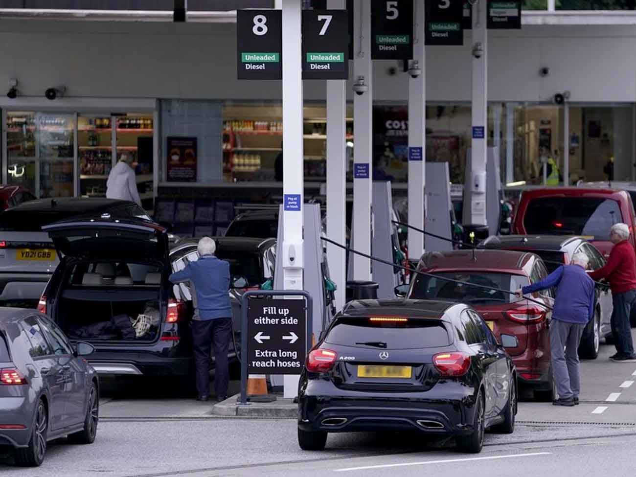 Cars refueling at a petrol station