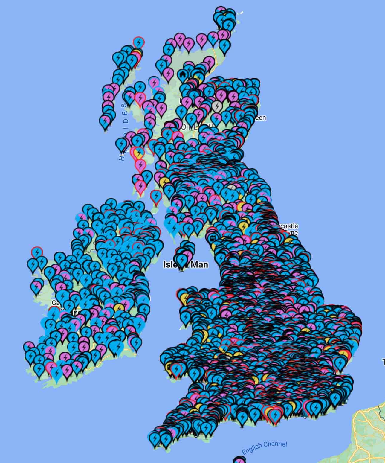 UK car charging points map