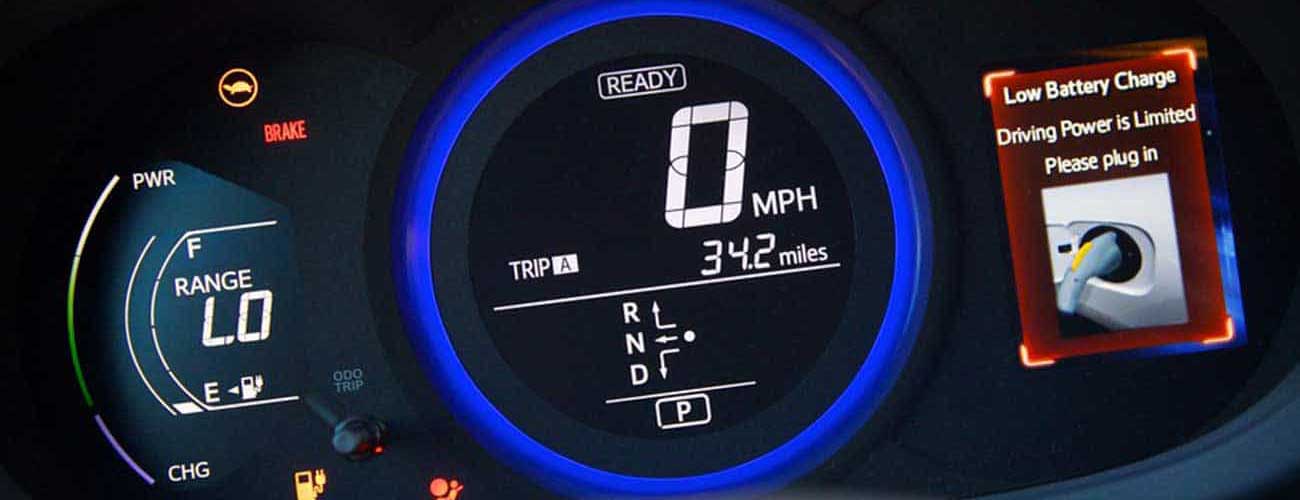 Electronic car dashboard with mileage and battery charge