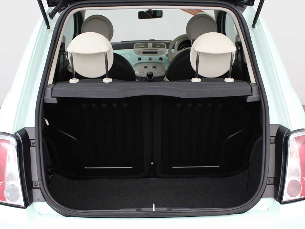 Fiat 500 rear view with boot open