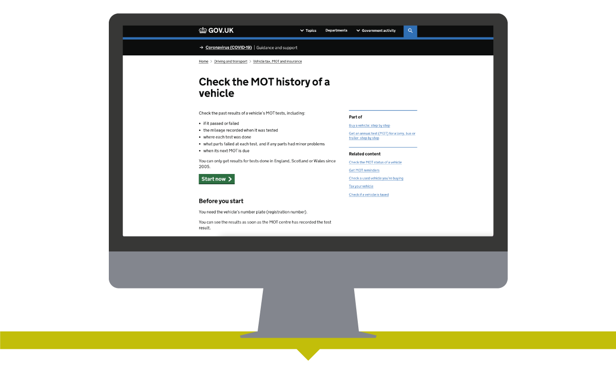 MOT History check on gov uk website
