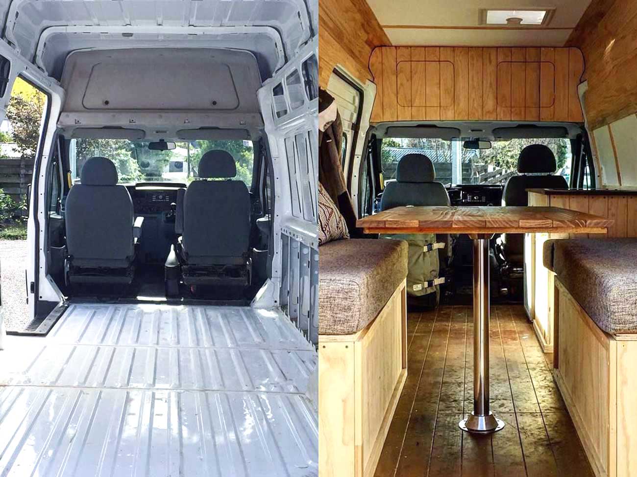 side to side comparison of van to campervan