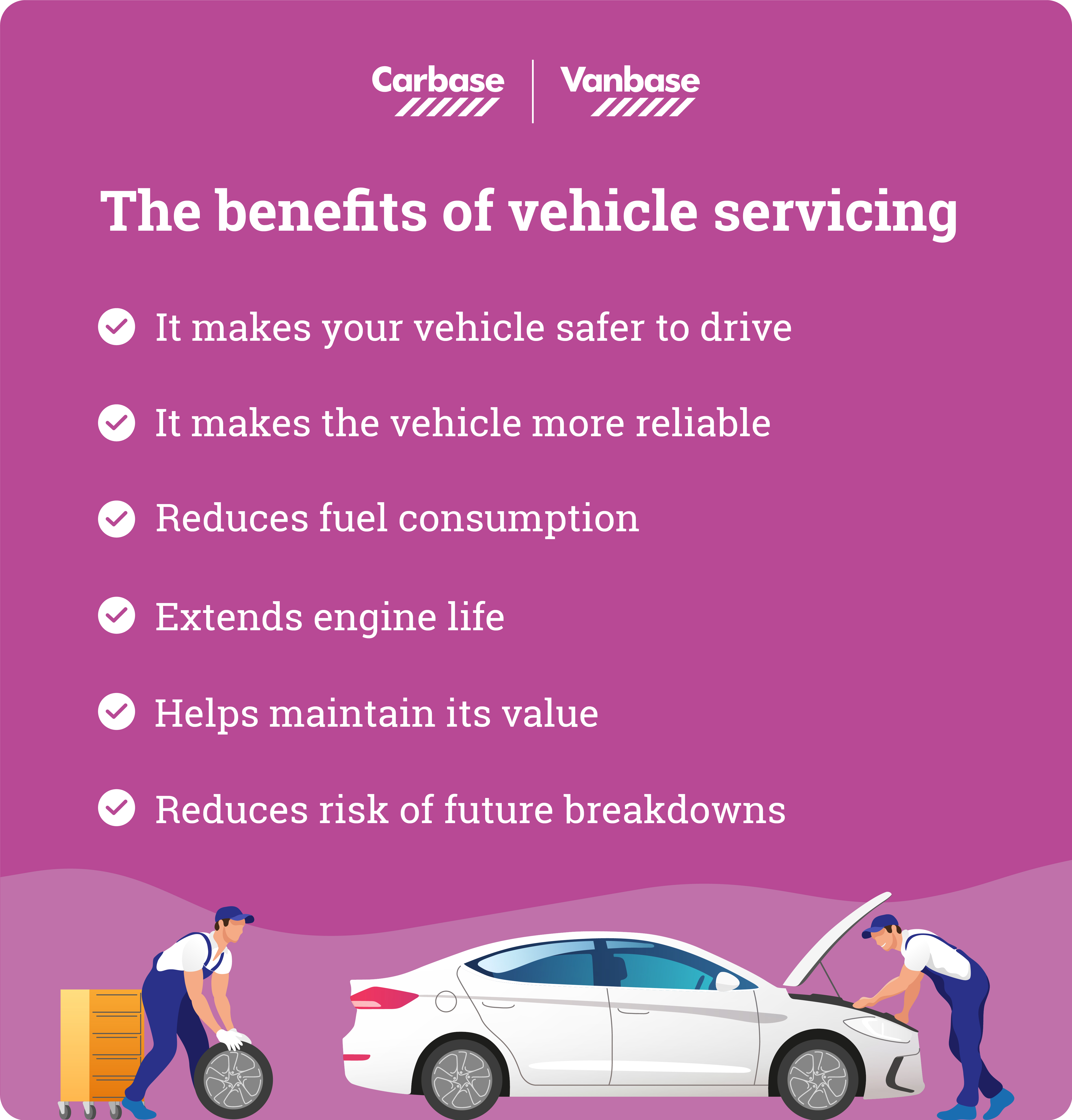 Bullet point list of benefits of vehicle servicing